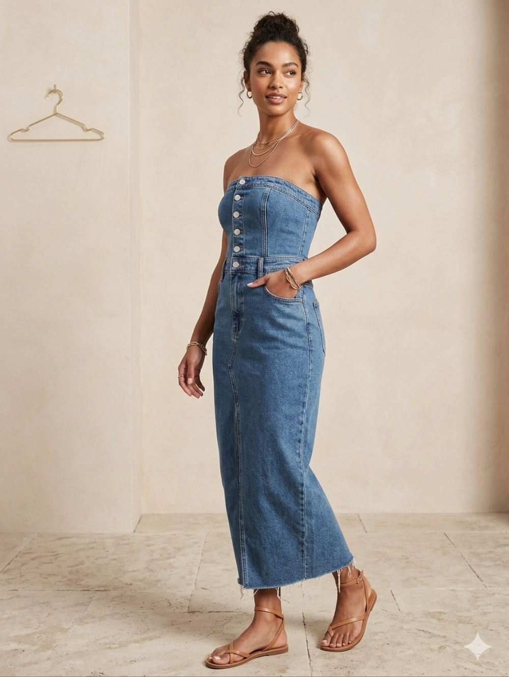 Sincerely Jules Strapless Denim Midi Dress Size S